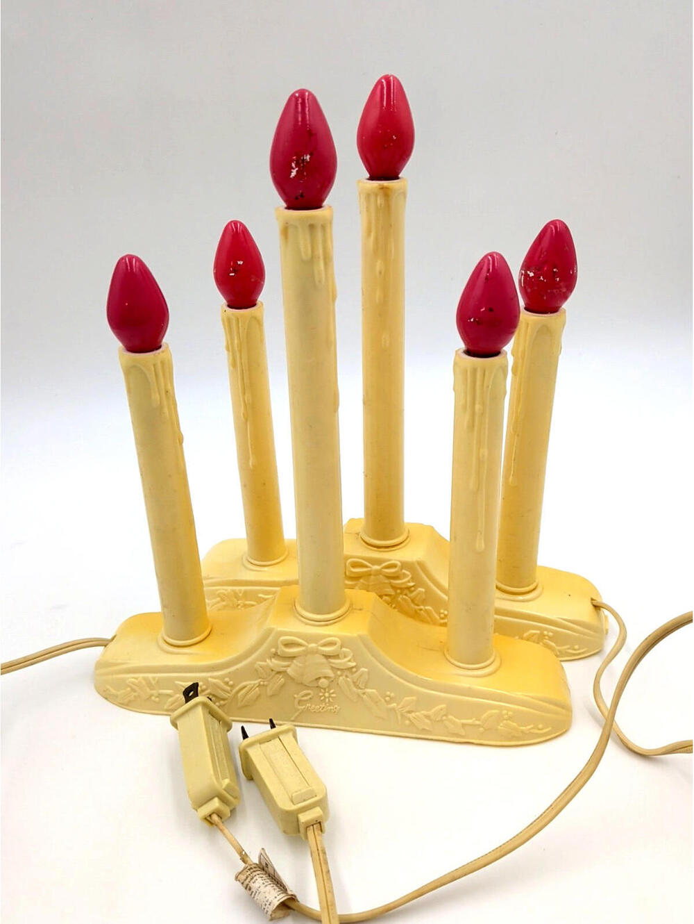 2 VTG 3 Christmas Candelabra Candle off white, Plastic Drip Candolier Electric